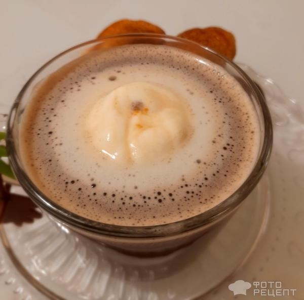 Рецепт: Кофе "Гляссе" с какао - С мороженым ванильный пломбир.