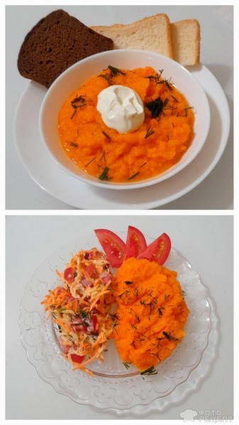 Рецепт: Гарнир из батата - Пюре из батата с овощным салатом. Ещё один вариант рецепта с бататом.
