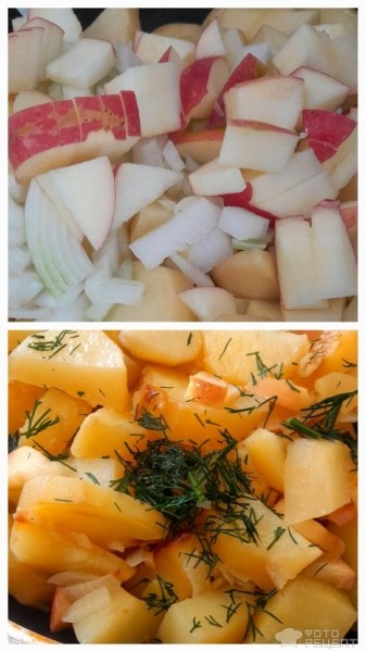 Рецепт: Жареный картофель с яблоками - Неожиданно вкусное сочетание картофеля и яблок. Разнообразим повседневное меню.