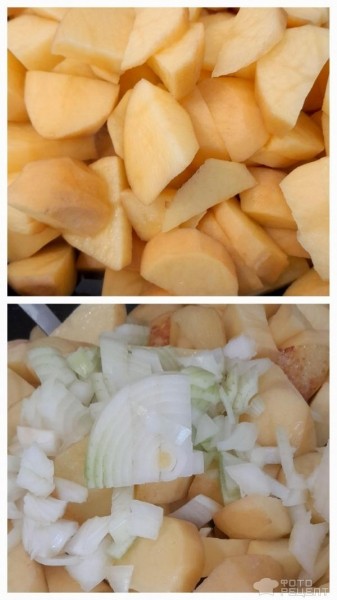 Рецепт: Жареный картофель с яблоками - Неожиданно вкусное сочетание картофеля и яблок. Разнообразим повседневное меню.