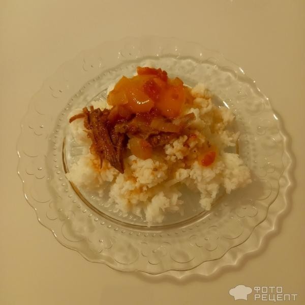 Рецепт: Тушеная индейка с рисом - Индейка с лечо - супербыстрая подлива из мяса.