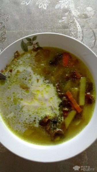Рецепт: Постный грибной суп с перловкой - С замороженными брусятами.