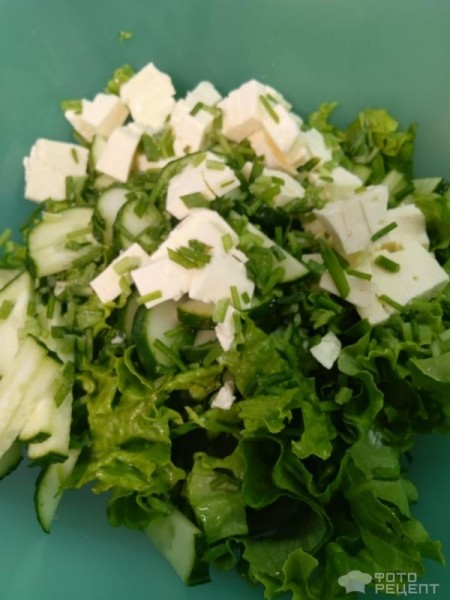 Рецепт: Салат с брынзой - С листьями салата.