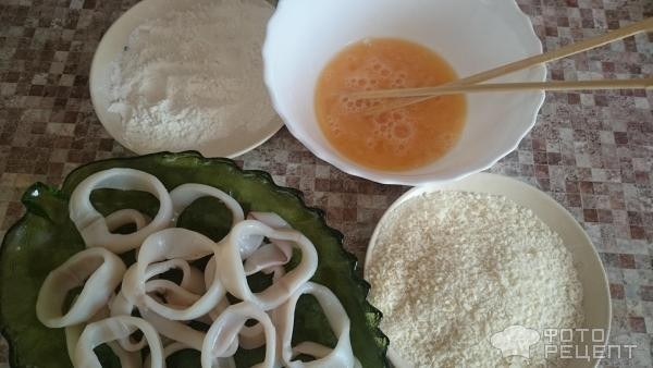 Рецепт: Кольца кальмара в сухарях - по Китайски