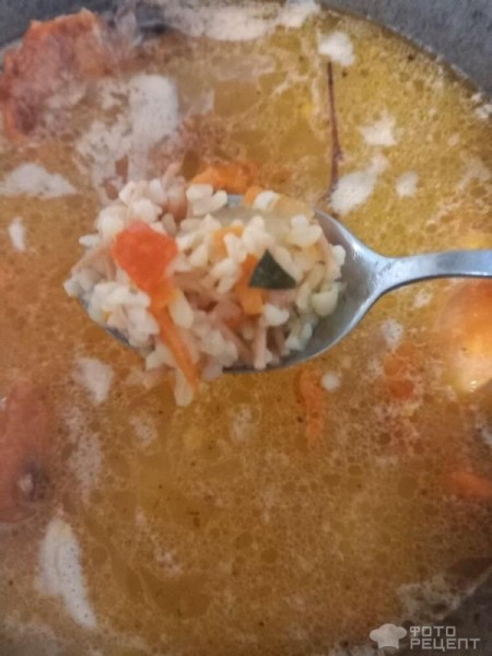 Рецепт: Суп с булугуром и вермишелькой с копченой курочкой - "по - домашнему"