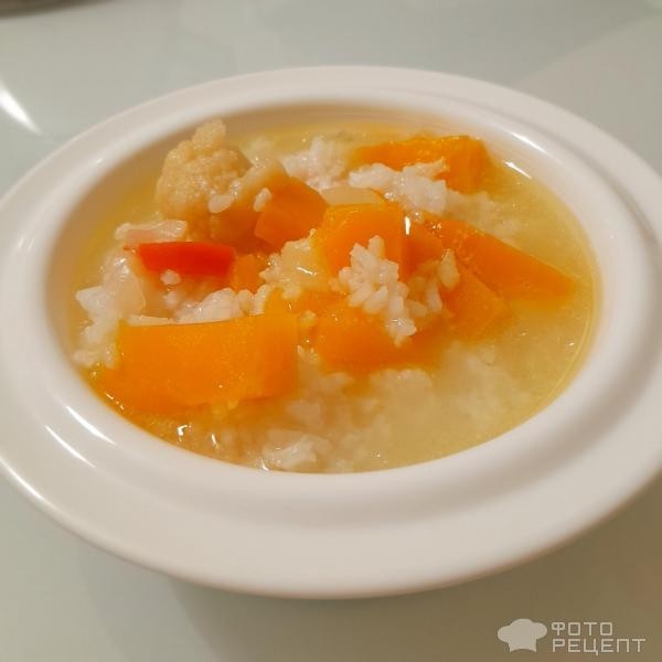 Рецепт: Детский (диетический) рисовый суп "Шесть овощей" - На бульоне из индейки, суп на скорую руку.