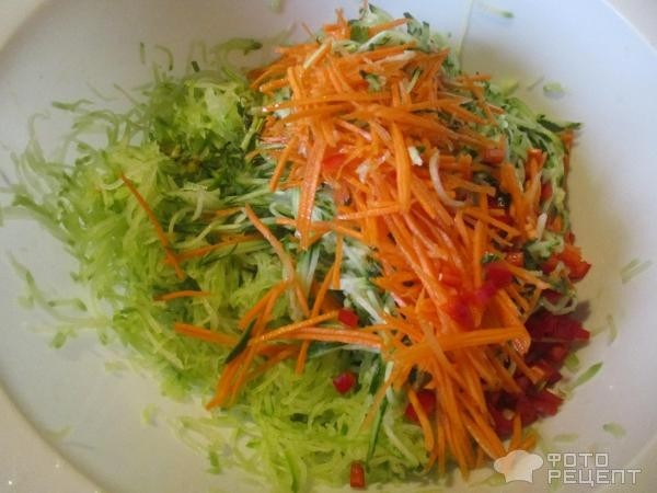 Рецепт: Салат из зеленой редьки - с морковью и огурцом