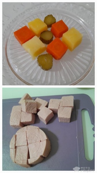 Рецепт: Новогодняя закуска "Кубик Оливье" - Идеи украшения новогодних блюд + идея заданий для адвент-календаря.