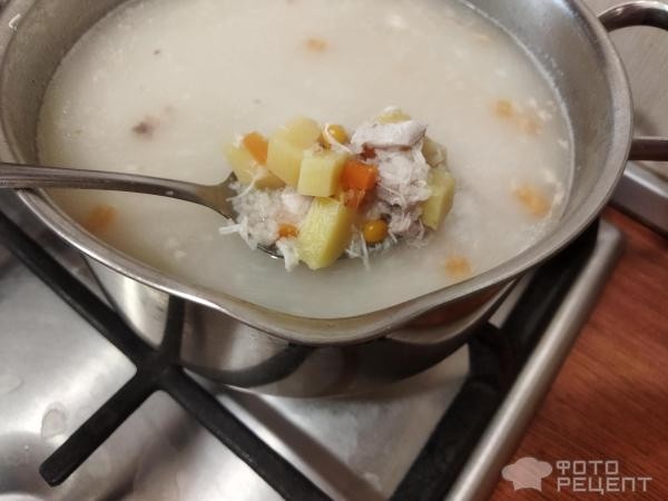 Рецепт: Куриный суп с плавленными сырками - с кукскусом и кукурузой
