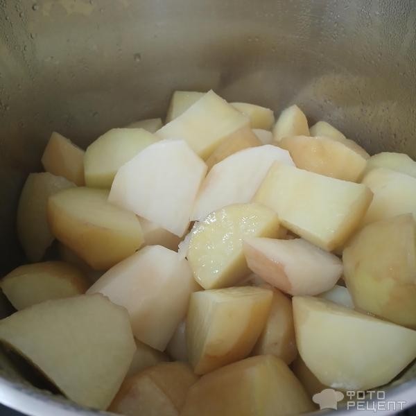 Рецепт: Тушеный картофель с овощами - С тыквой и фасолью. Постное меню.