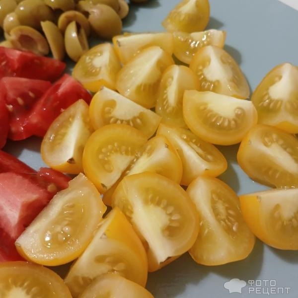 Рецепт: Овощная подлива с оливками и разноцветными помидорами черри - Вкусные рецепты для Поста. Постная овощная подлива.
